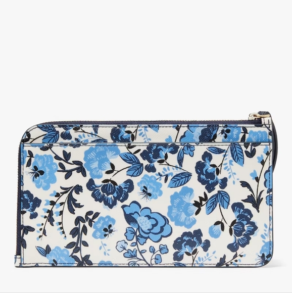 Kate Spade Lucy Vase Floral Medium L Zip Wristlet, Blue Multicolor - Picture 3 of 3